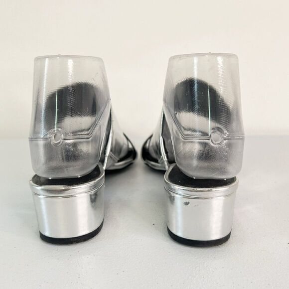 Via Spiga Galene Silver Double Strap Block Heel Slide Sandals - Picture 4 of 7